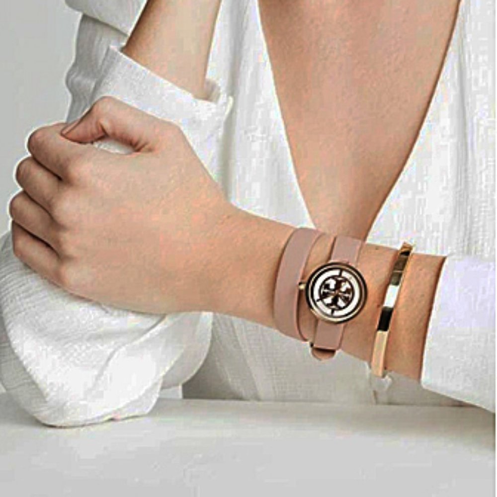 TORY BURCH REVA DOUBLE LEATHER PINK WRAP WATCH - Picture 2 of 5